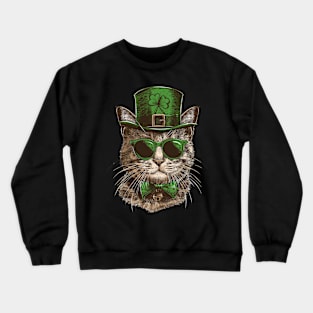 Leprechaun Cat St Catricks Day Crewneck Sweatshirt